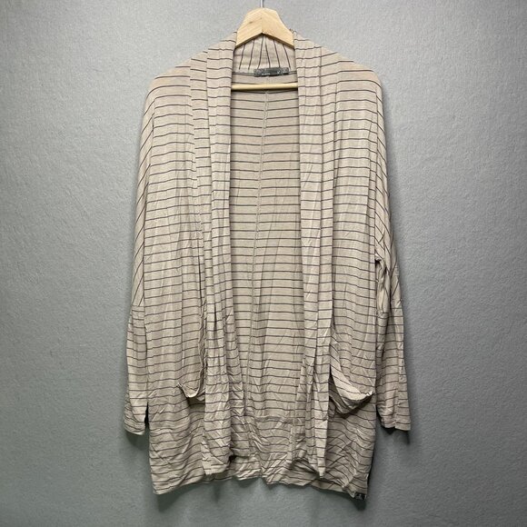 Prana Womens Striped Open Front Cardigan Medium Lenzing Modal Beige/Black - Picture 1 of 5